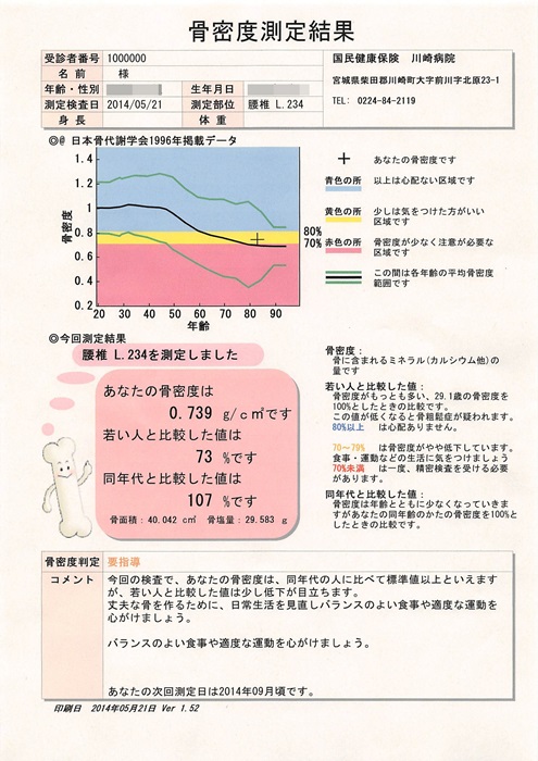 骨密度測定結果例１